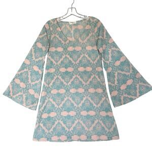 Million Bullpup Dress Womens Small Swing Bell Sleeve V Neck Hippie Colorful Boho